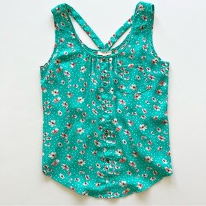 E&M Green and Pink Floral Polka Dot Blouse, Small